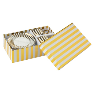 J-Line tasse + sous-tasse Lignés - porcelaine - blanc/or - small
