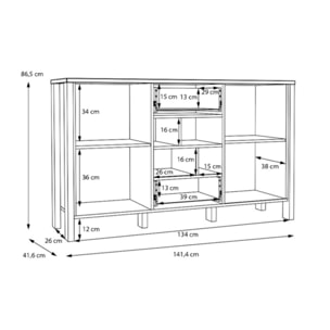 Buffet L141 cm 2 tiroirs 2 portes 4 niches décor gris clair - BOLERO