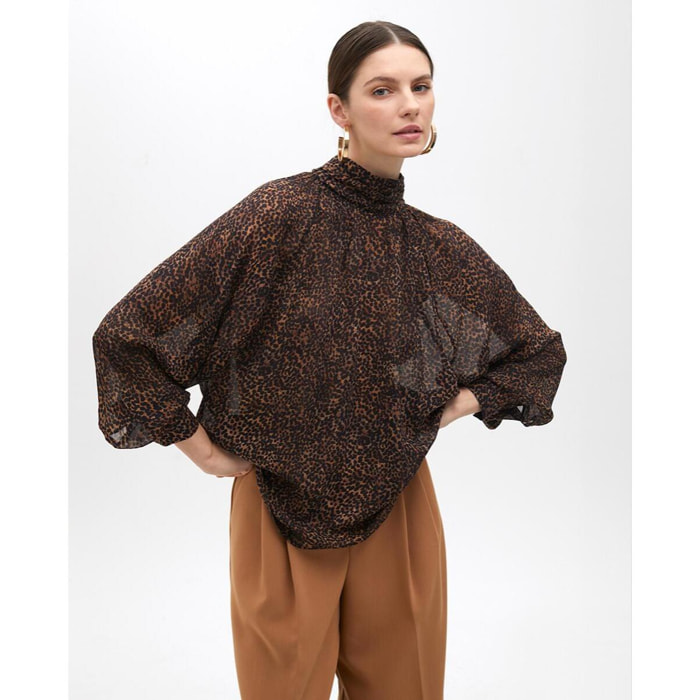 Blusa Collo Alto Stampa Animalier