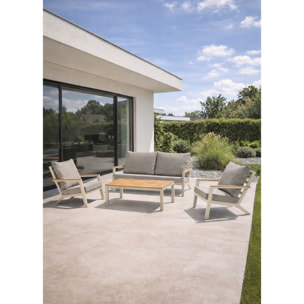 KOMMOS - Salon de jardin 5 pl en alu et plateau composite effet bois