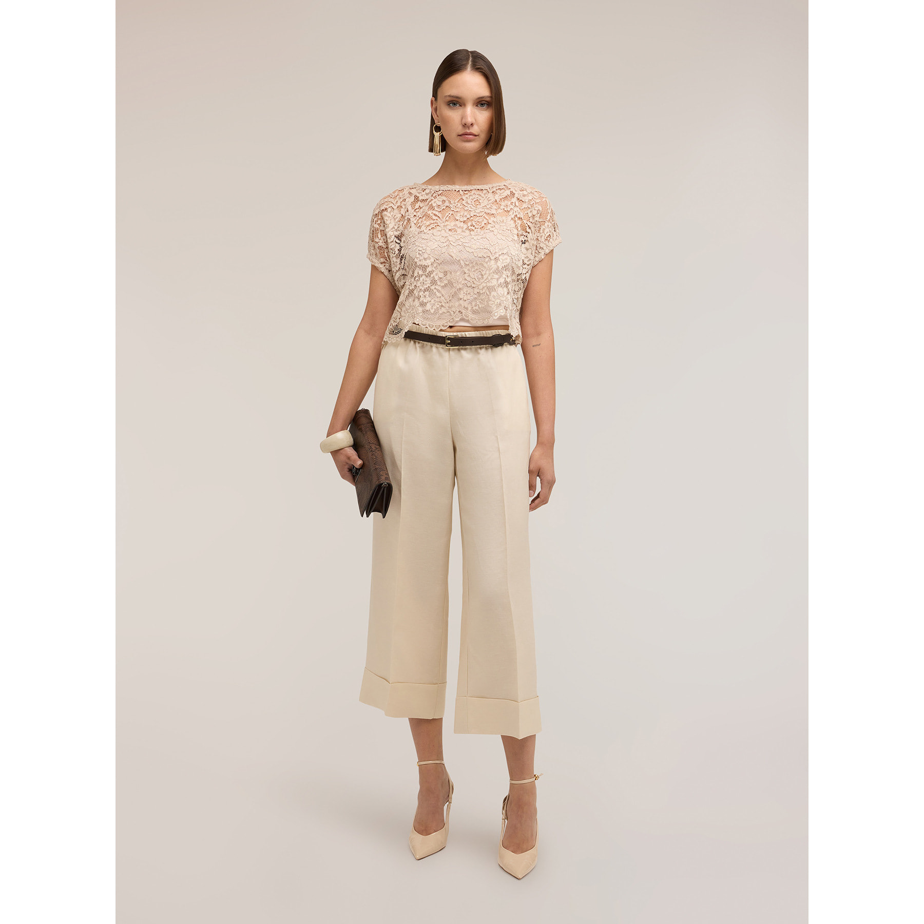 Motivi - Blusa corta de encaje - Beige