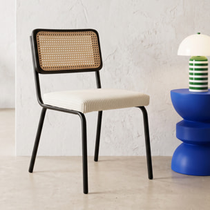 Lot de 2 chaises noires, cannage et velours côtelé - PAULA