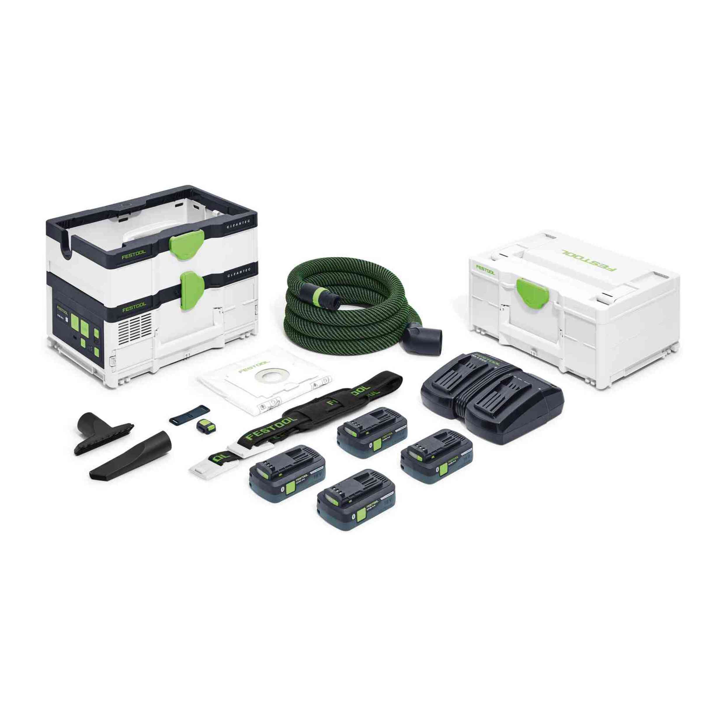 Aspirateurs sans fil CLEANTEC CTMC SYS HPC 4,0 I-Plus - FESTOOL - avec 4 batteries 18V 4.0Ah - chargeur double - Systainer - 576942