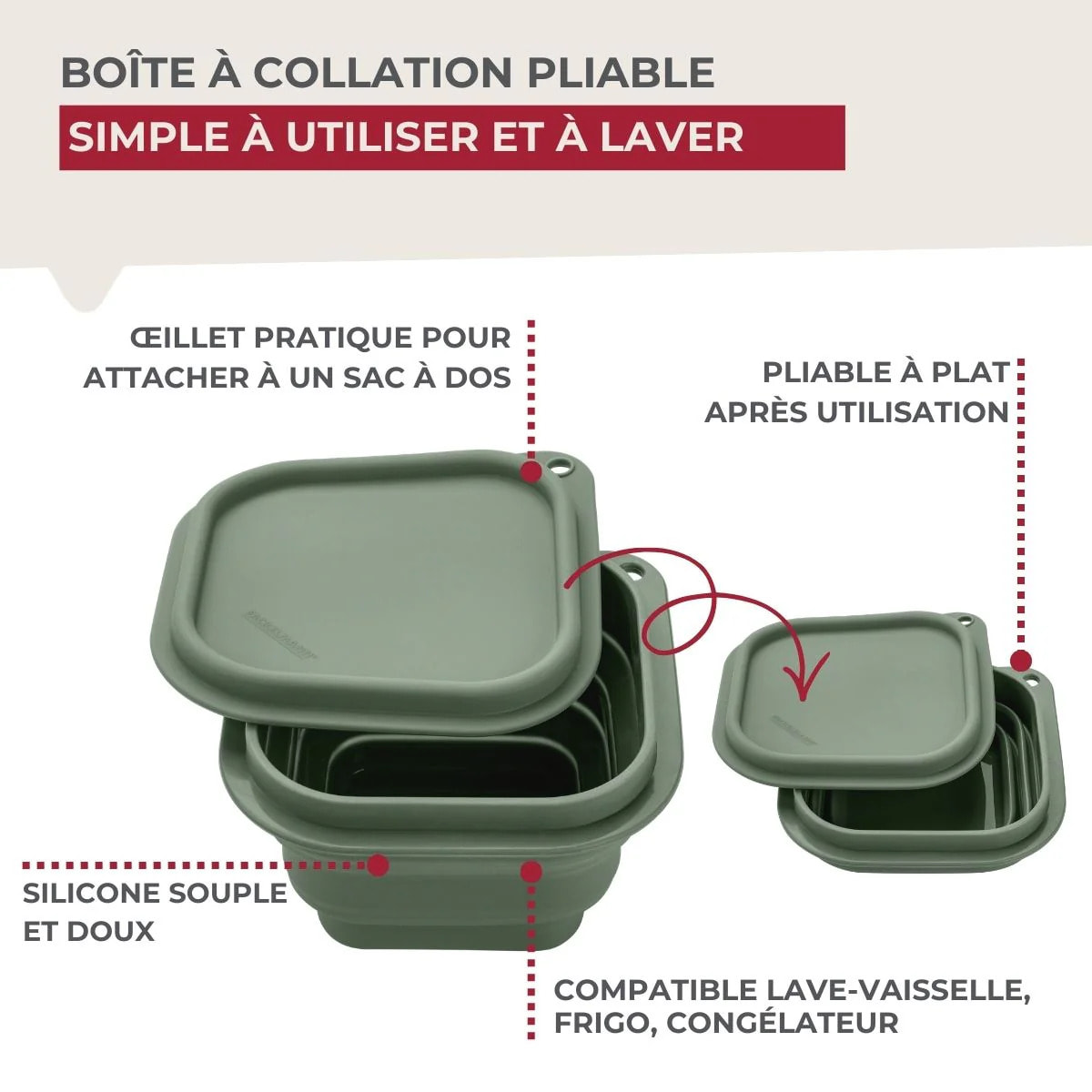 Boite à Snacks Pliable en Silicone Vert Fackelmann Storage