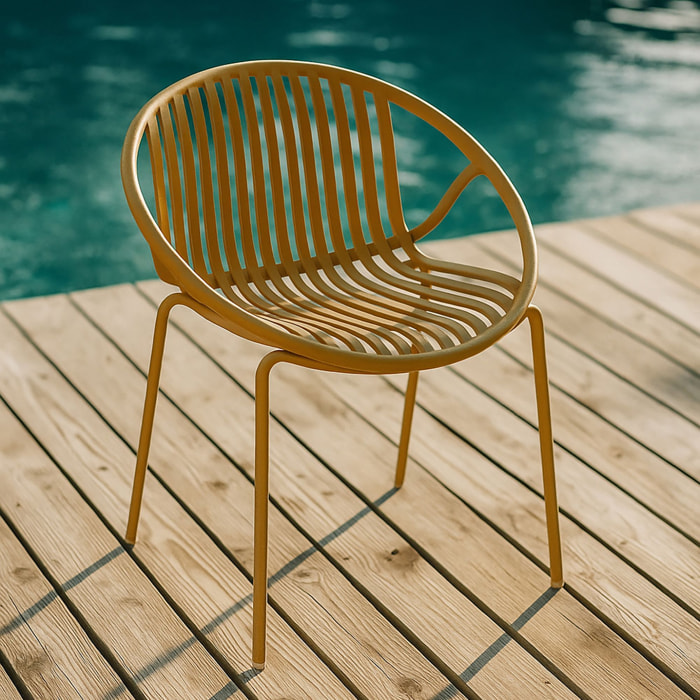 Lot de 4 fauteuils de table extérieur ocre en polypropylène et métal CALYPSO