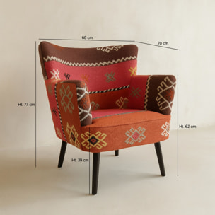 Fauteuil en kilim brodé main et pieds en bois noir CHAQUIRAS