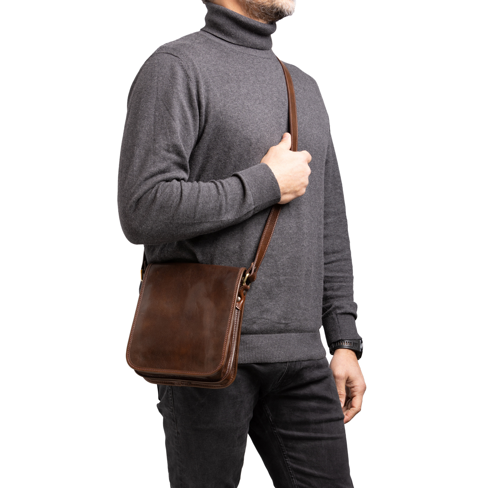 Borsa a tracolla  da uomo In Vera pelle Made in Italy 23x20x9 cm