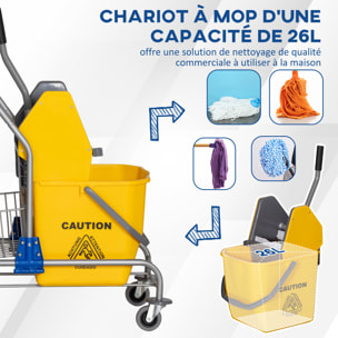 Chariot de lavage chariot de nettoyage professionnel en acier presse à mâchoire seau + rangements jaune
