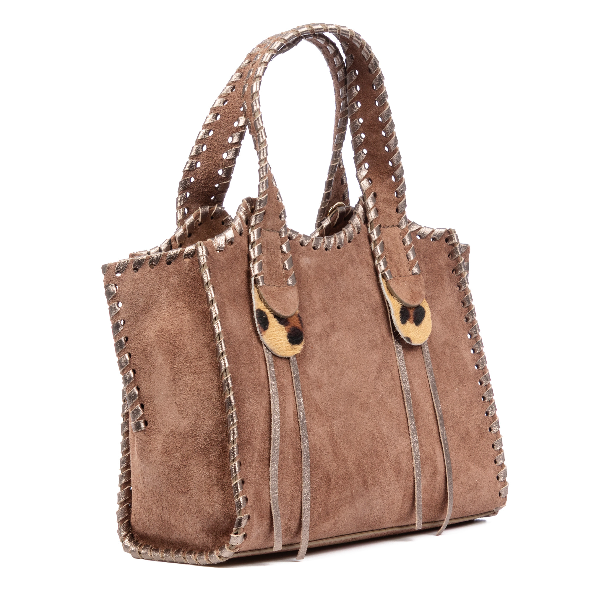 Avio bolso de mano mujer. Piel auténtica Gamuza con costura decorativa en piel auténtica brillante.