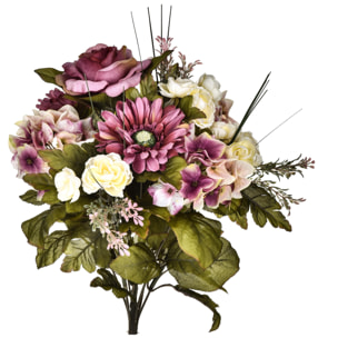 Bouquet Di Ortensie Con Rose. Altezza 34 Cm - Pezzi 2 - 18X34X18cm - Colore: Viola - Bianchi Dino - Fiori Artificiali