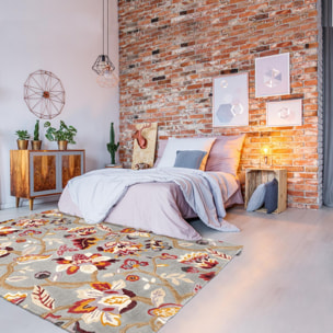 Tapis salon et chambre fait à la main en laine motif floral PIAL