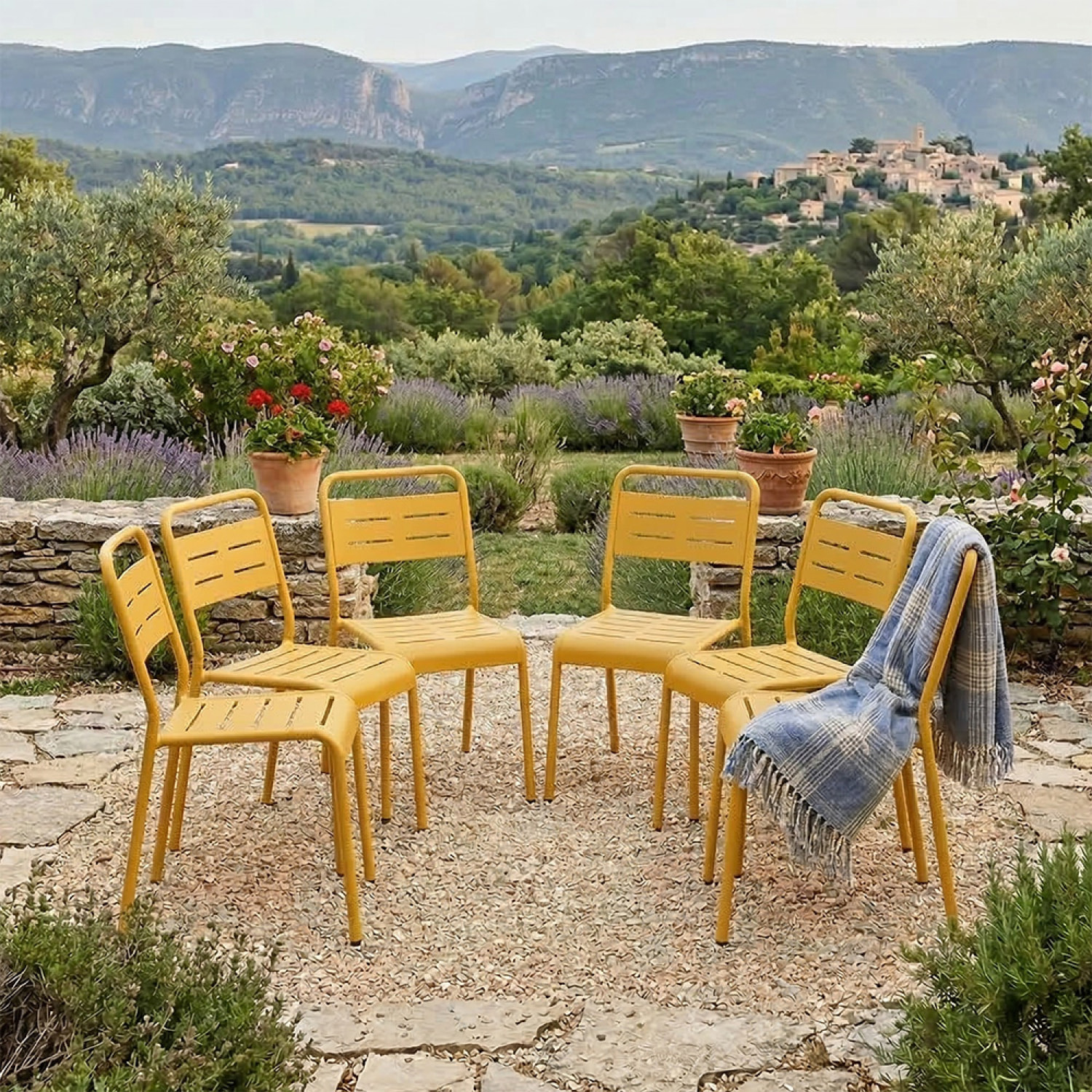 Lot de 6 chaises de jardin empilables jaunes EVORA