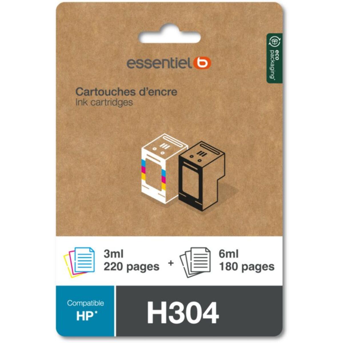 Cartouche d'encre ESSENTIELB Pack Compatible H304 (Noir + 3 Couleurs)