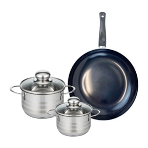Ensemble de 1 Poêle de cuisson 24 cm et 2 faitouts 12 et 14 cm Elo Prima Brillant