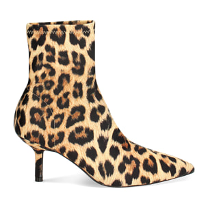 Tronchetto leopardato in tessuto, tacco 7 cm