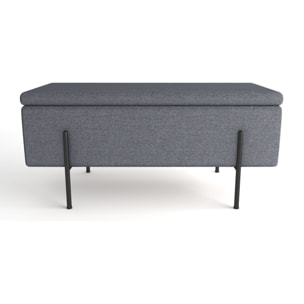 Banquette-coffre gris foncé en bois, métal et tissu