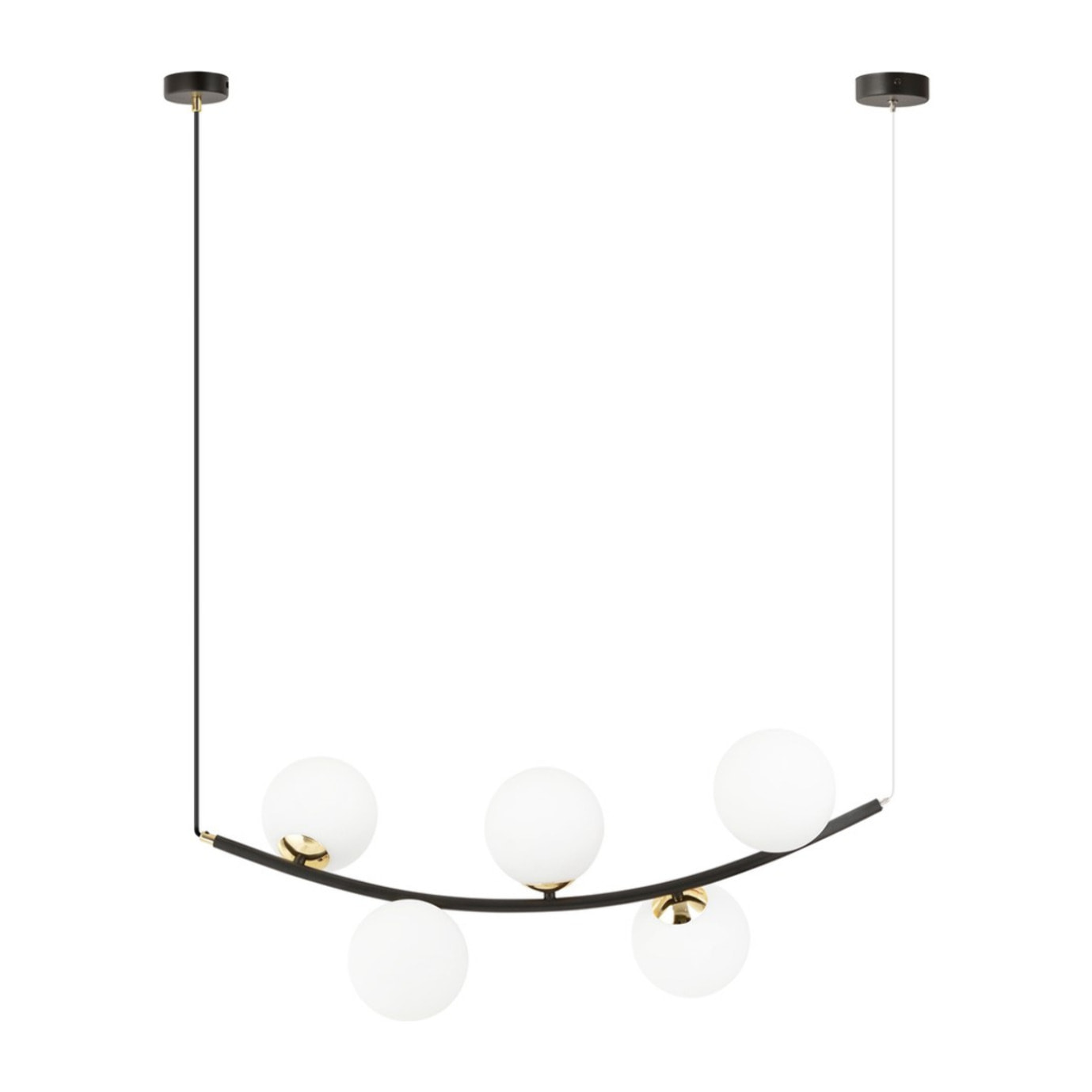 Lampada a sospensione Ritz in acciaio nero e vetro opalino
