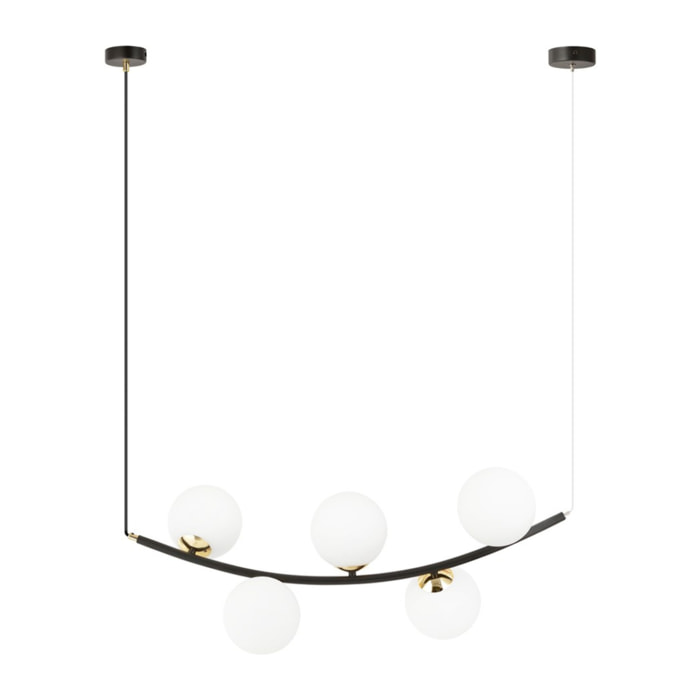 Lampada a sospensione Ritz in acciaio nero e vetro opalino