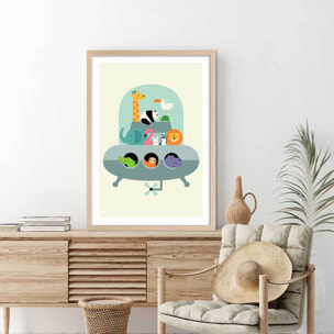 Affiche enfant ovni noah's ark Affiche + cadre en bois - Chêne