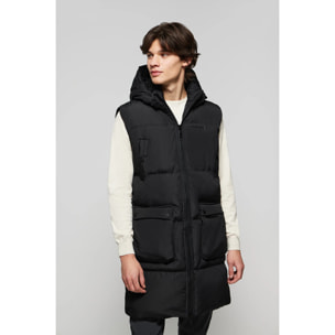 Gilet lungo nero trapuntato con tasche e print Polo Club