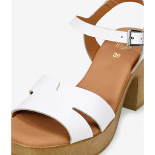 Sandalias de piel blancas con tacón efecto madera