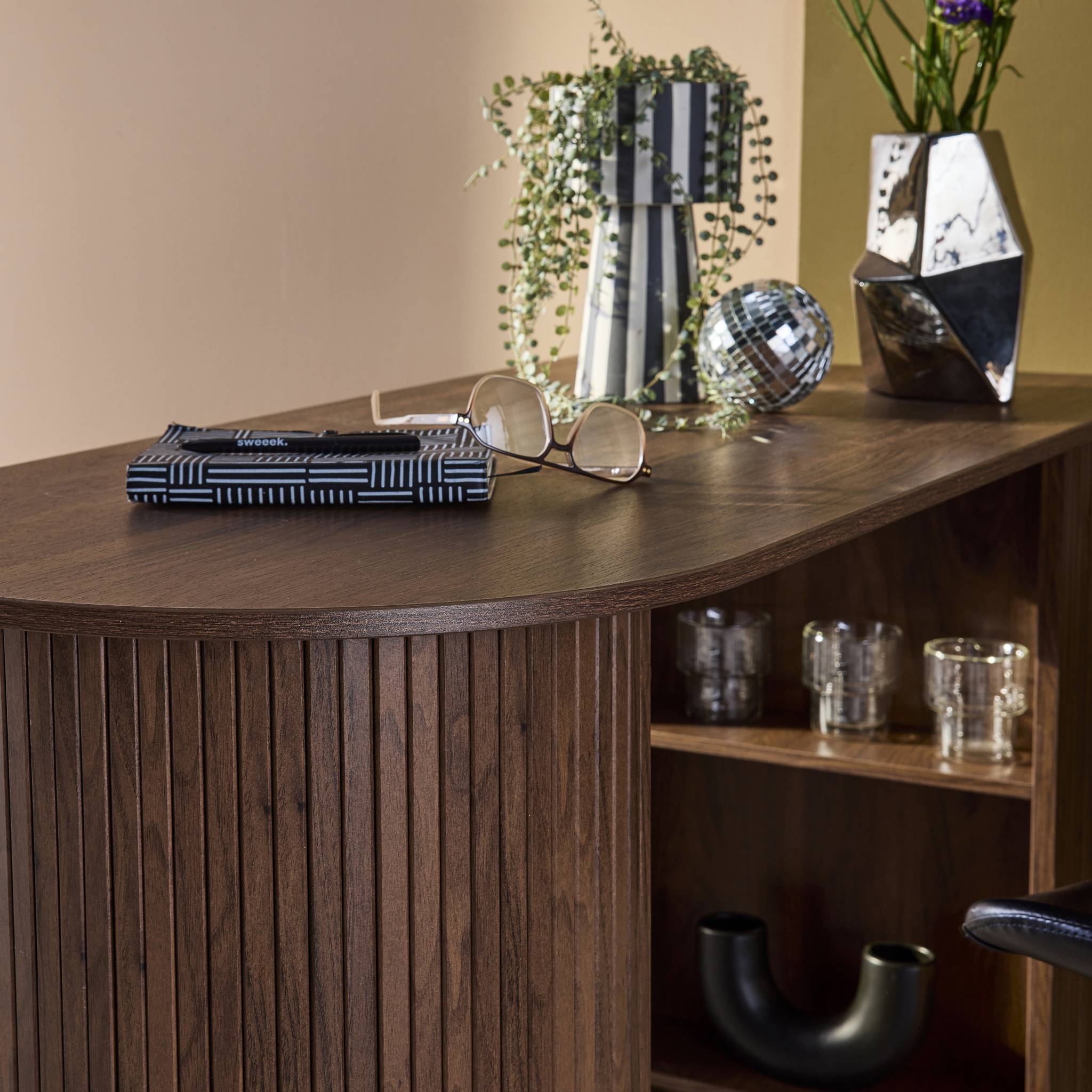 Table bar, table haute de cuisine décor bois avec rangements WALLIS