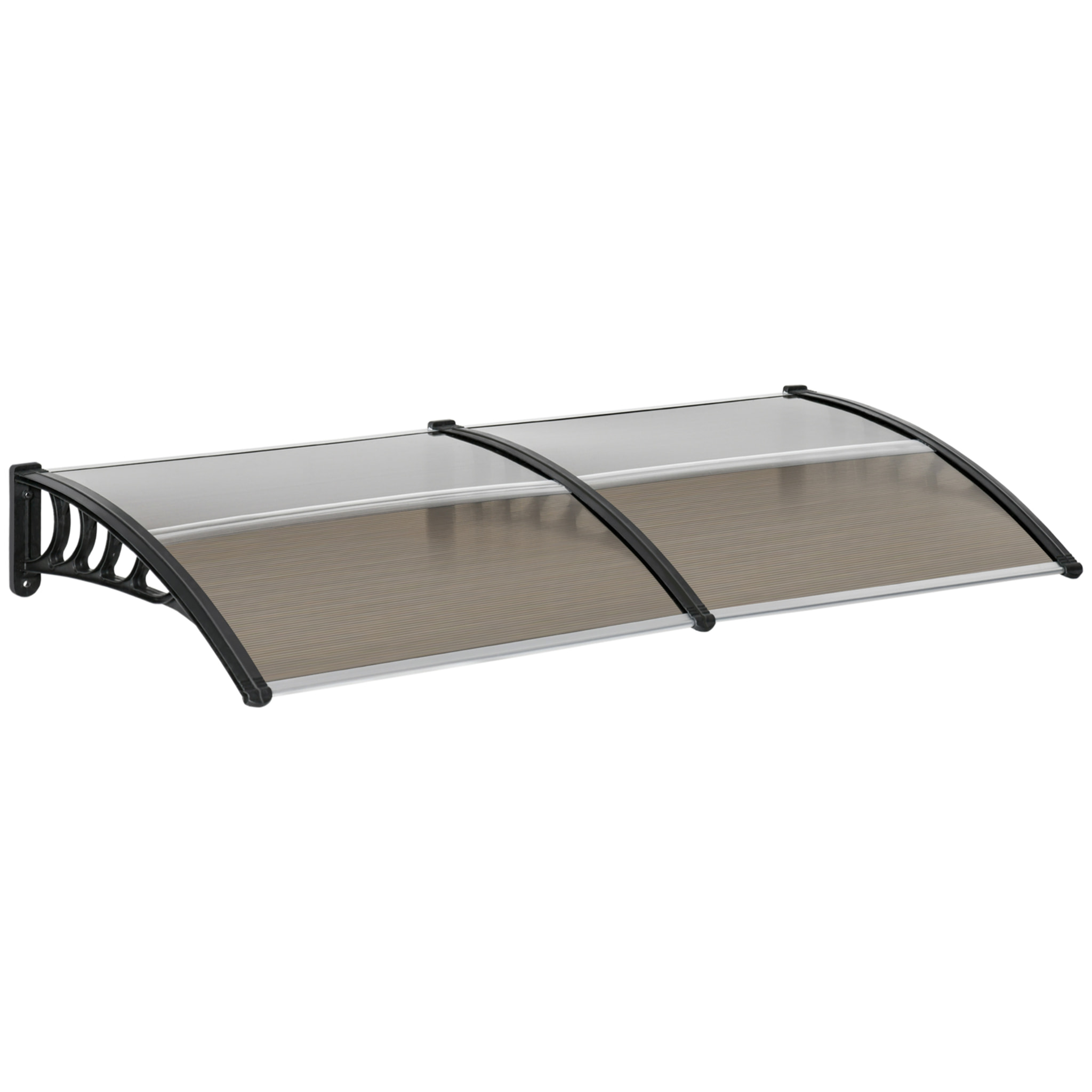 Tejadillo de Protección 200x96 cm Marquesina Exterior para Puertas y Ventanas contra Sol y Lluvia con Soporte de PP Policarbonato Marrón