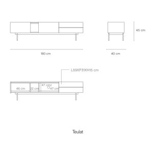 Mueble de televisión Nube 2 cajones, 1 puerta y 1 puerta corredera crema y arena