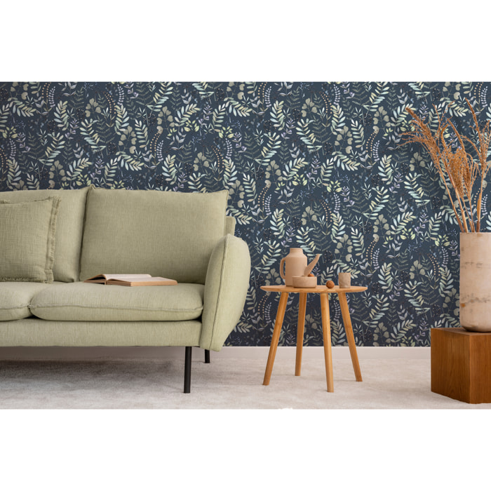 Papier peint botanique nocturne bleu ardoise