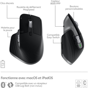 Souris sans fil rechargeable LOGITECH Mx Master 3s pour Mac Gris Sidéral