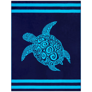 Serviette de plage XL éponge velours Jacquard Bleu 140x180 400g/m² - Paxos