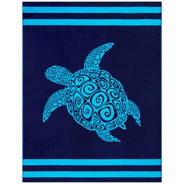 Serviette de plage XL éponge velours Jacquard Bleu 140x180 400g/m² - Paxos