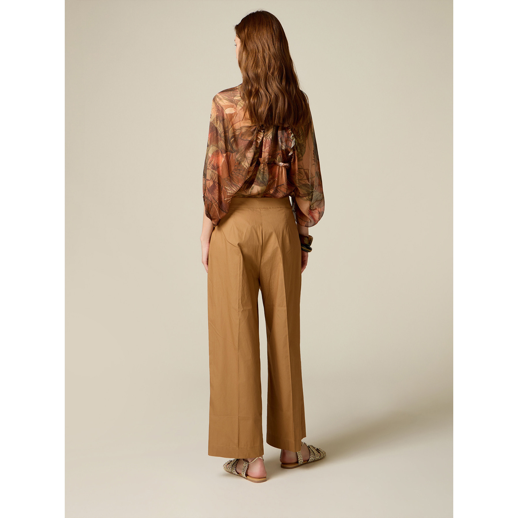 Oltre - Pantalones palazzo de popelina - Beige