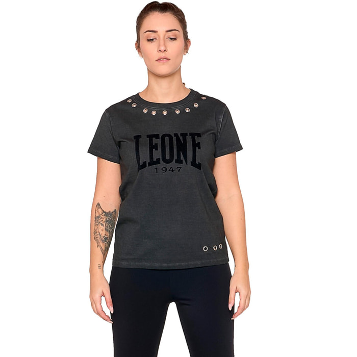 Camiseta manga corta mujer "Black Ring" lavado viejo