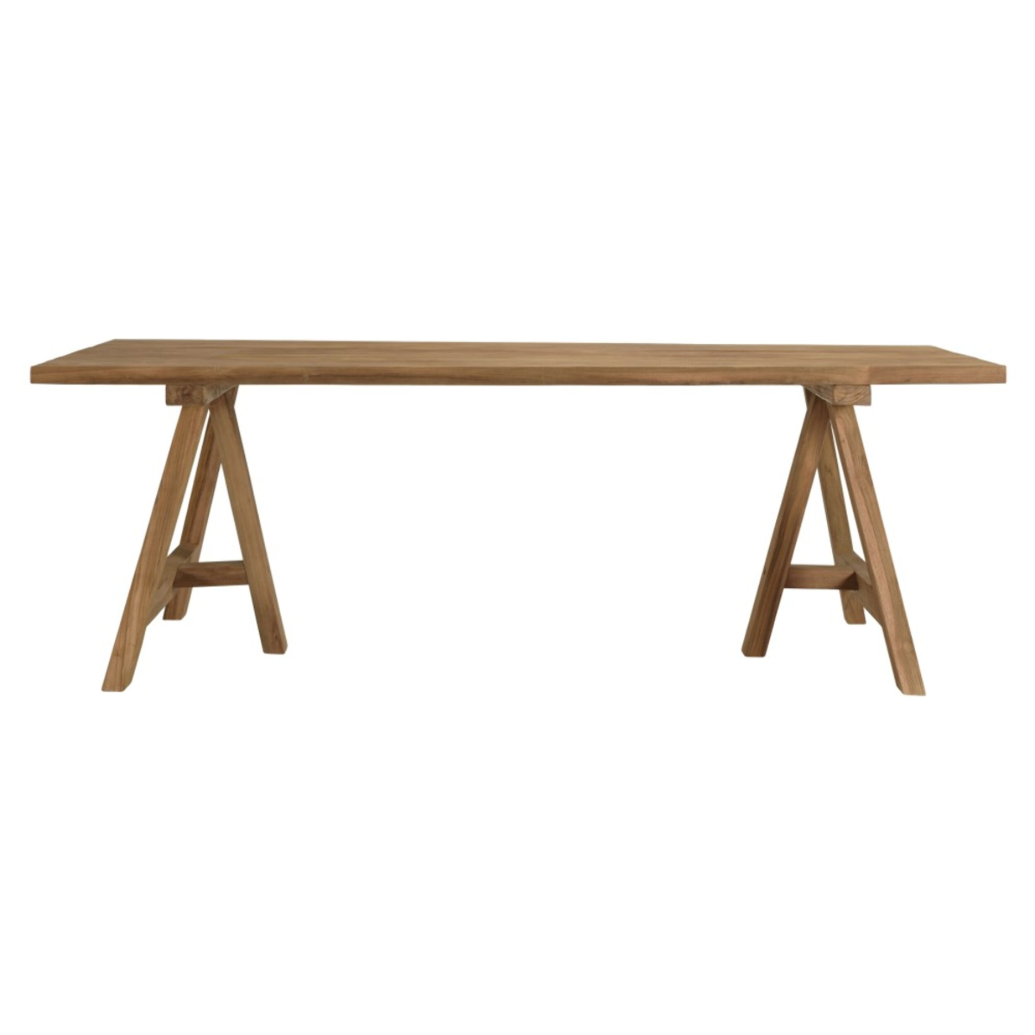 KALLY - Table à manger jardin 220cm bois teck recyclé pieds tréteaux