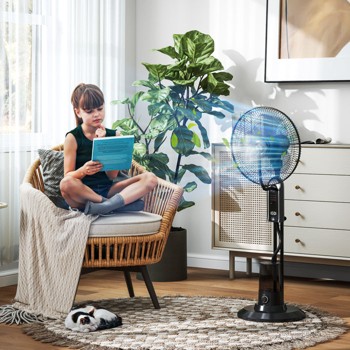 Ventilador Nebulizador Ventilador de Pie con Agua Oscilante 75 W Temporizador Tanque 3,2L Mando a Distancia 3 Velocidades 3 Aspas y Pantalla LED Ø44,5 cm Negro