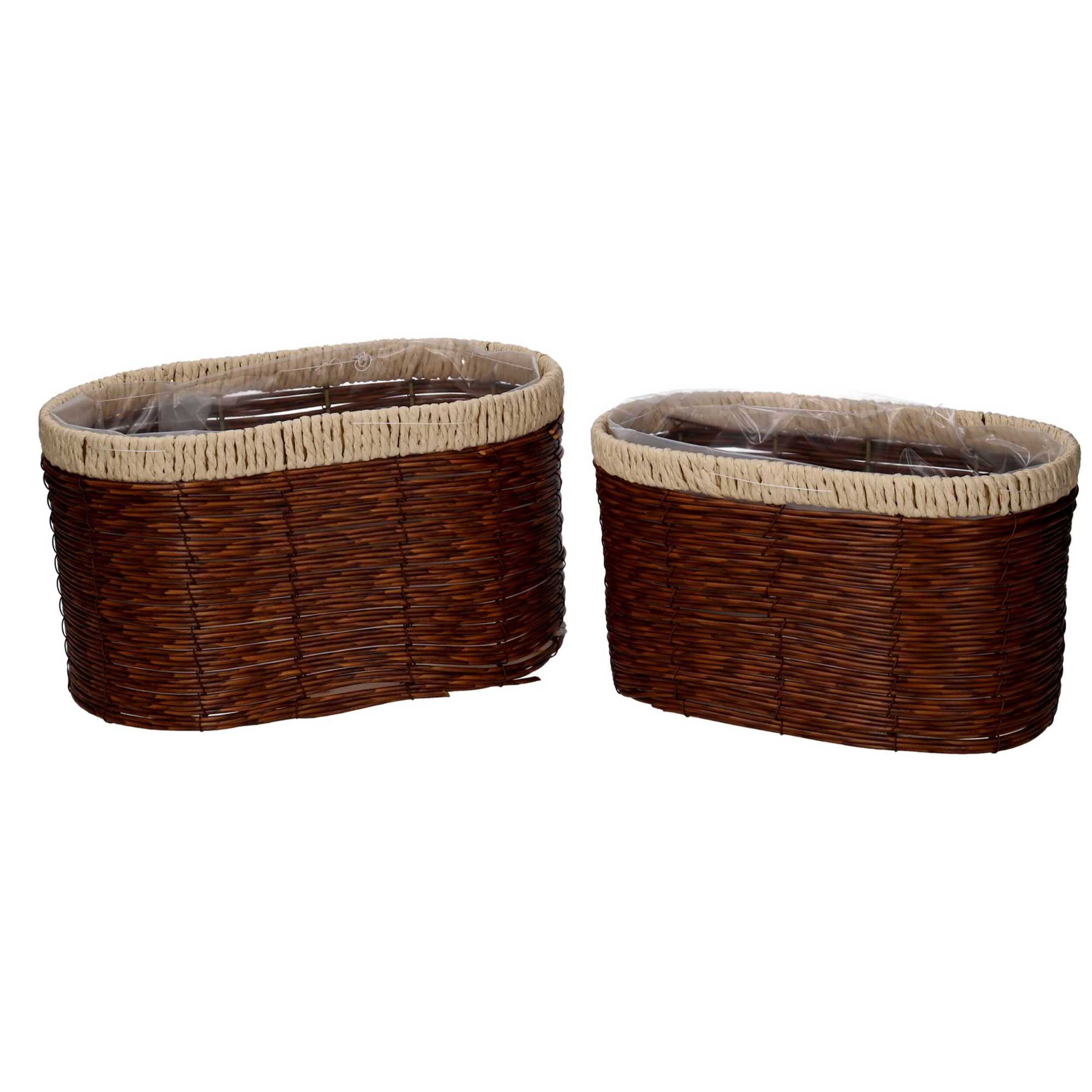 Set di 2 portavasi Vacchetti in polyrattan noce ovale cm28x18h16