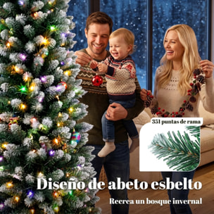 Árbol de Navidad Estrecho con 170 Luces LED Bicolor, 180 cm, Árbol de Navidad de Abeto Nevado, 351 Ramas Ignífugas, 11 Modos, Mando a Distancia, Estructura de Acero, Verde y Blanco