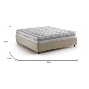Letto matrimoniale Alessander, Letto contenitore con rivestimento in tessuto, 100% Made in Italy, Apertura frontale, con materasso Cm 160x200 incluso, Beige