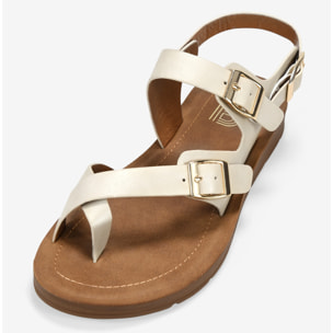 Sandalias de dedo beige con hebillas