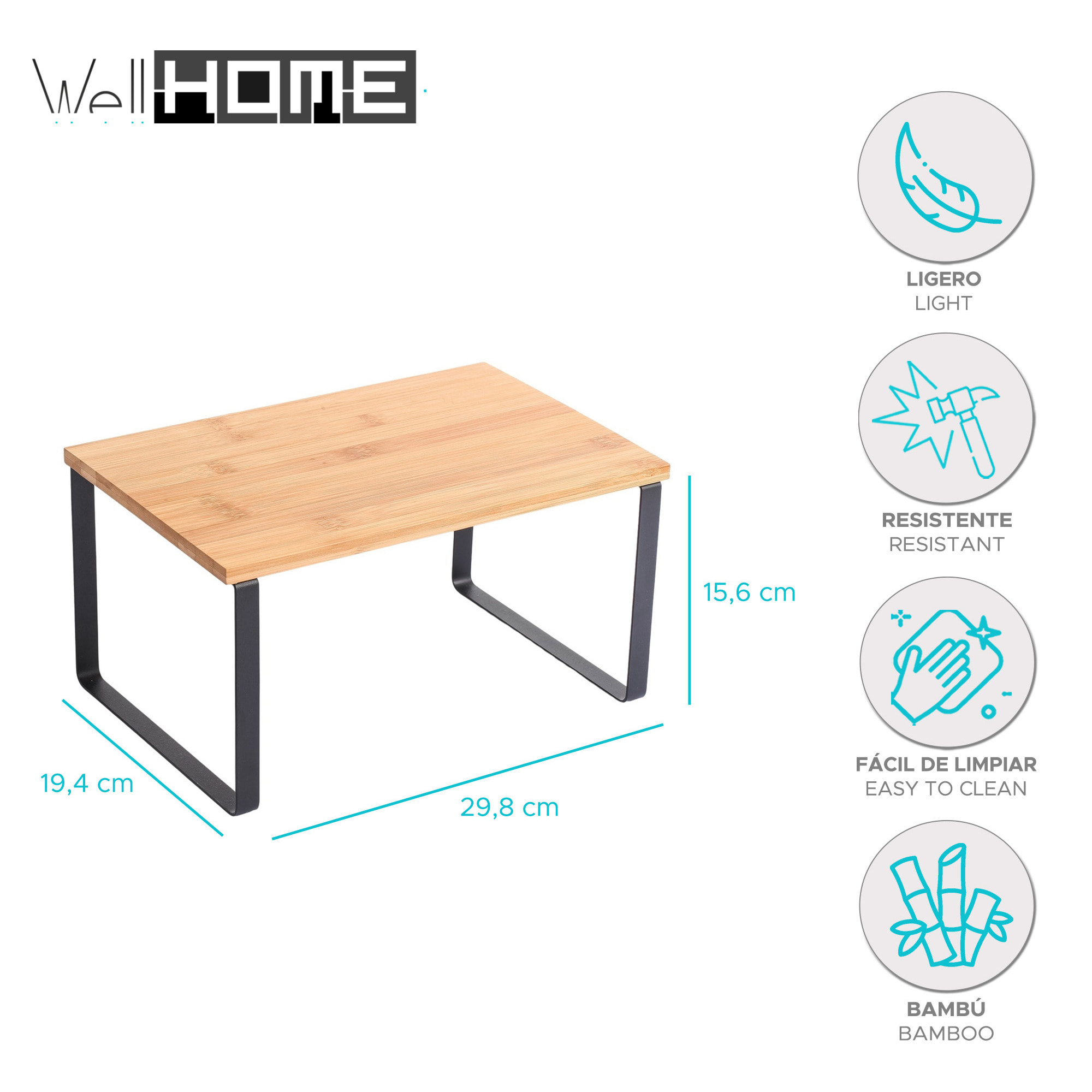 Estante de cocina ELIE 29,8x19,4x15,6cm en acero y bambú en color Negro