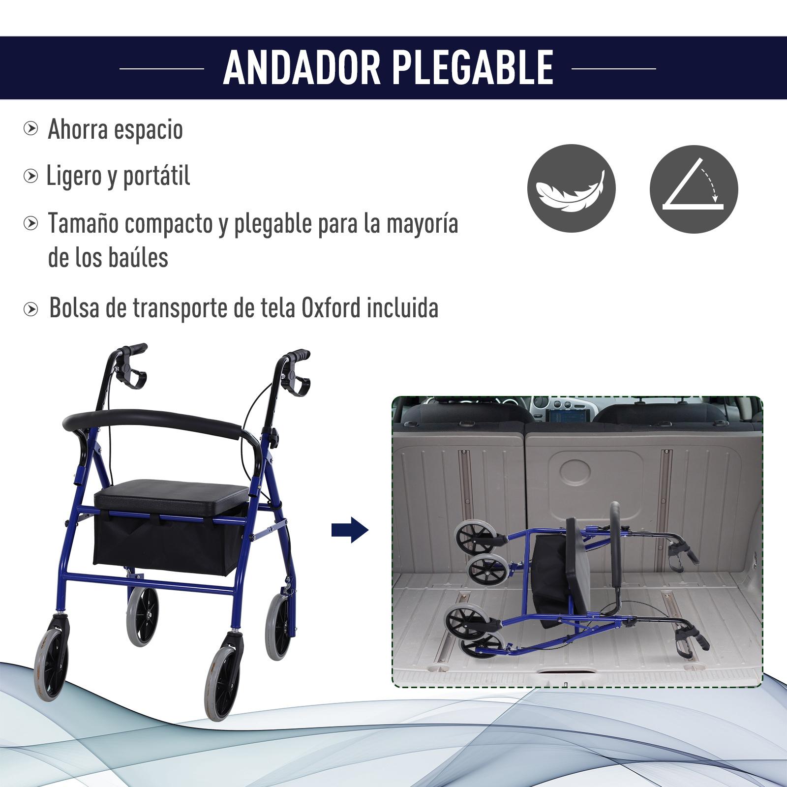 Andador para Adultos con Asiento Ajustable y Reposapiés Plegable 77x55.5x84-93 cm