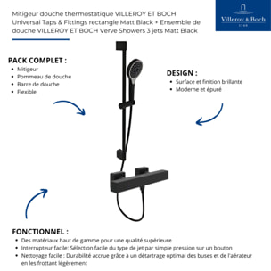 Mitigeur douche thermostatique VILLEROY ET BOCH Universal rectangle + Ensemble de douche Verve Showers 3 jets