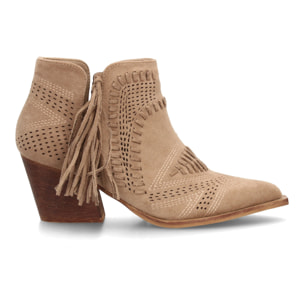 Botín cowboy calado con flecos para mujer