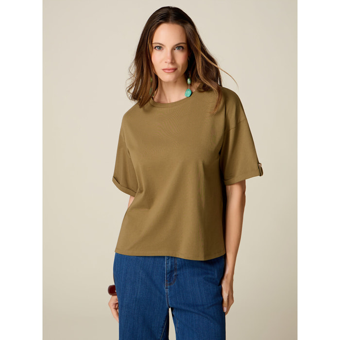 Oltre - Camiseta oversize con detalle de botones - Verde militare