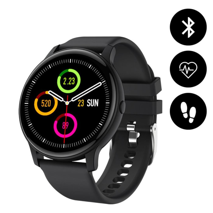 Montre connectée Bluetooth étanche IP68,notifications, moniteur d'activité physique, bracelet silicone Noir