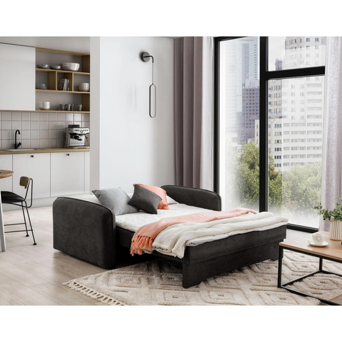 Michelle - canapé droit 3 places convertible avec coffre en velours - Gris foncé