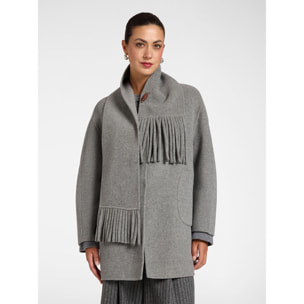 Elena Mirò - Cappotto cocoon in double misto lana con sciarpa - Grigio
