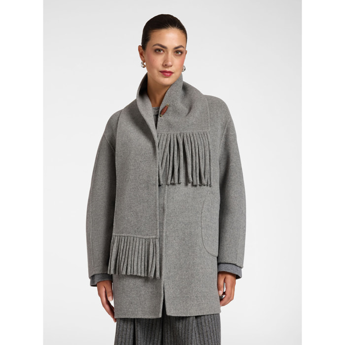 Elena Mirò - Cappotto cocoon in double misto lana con sciarpa - Grigio