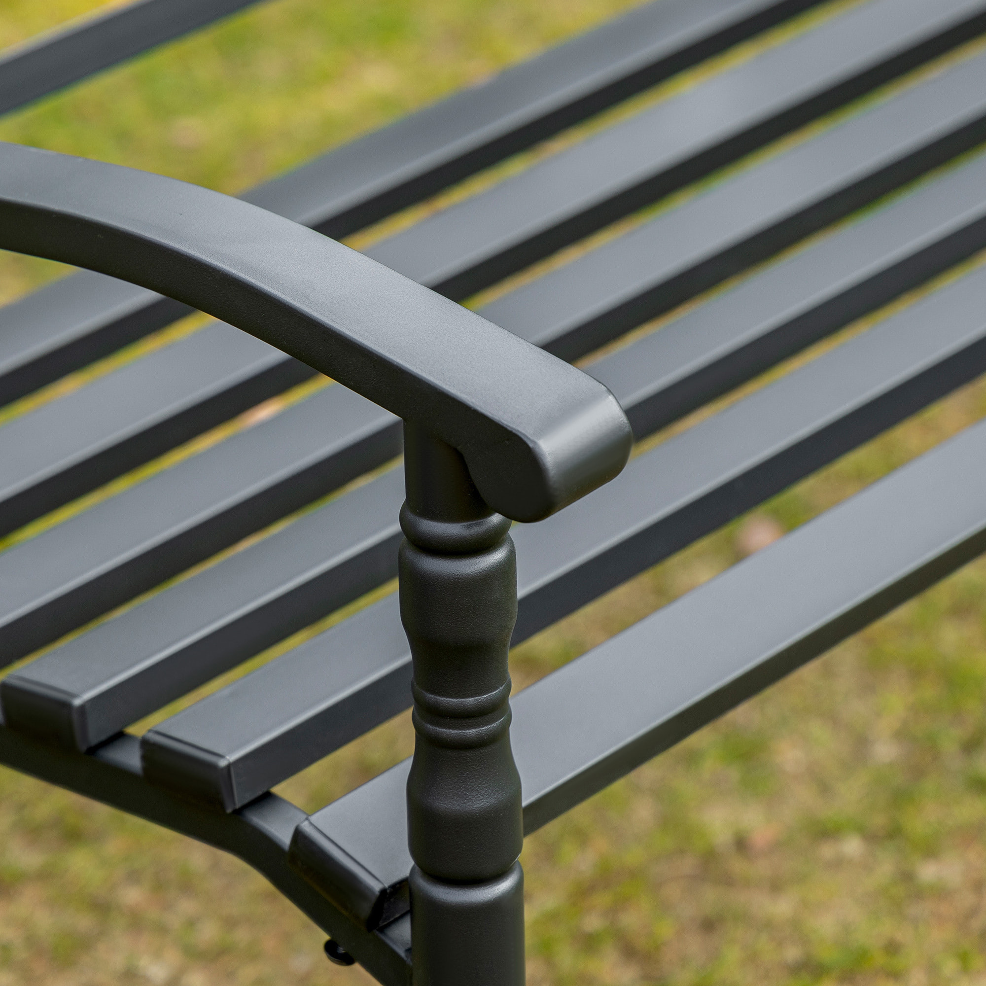 Banco de Jardín de 2 Plazas Banco Exterior de Acero con Reposabrazos y Respaldo Decorativo para Terraza Balcón Patio Carga 240 kg 128x62,5x81,5 cm Negro